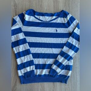 Ralph Lauren Blue and White Striped Cotton Knit Long-sleeve